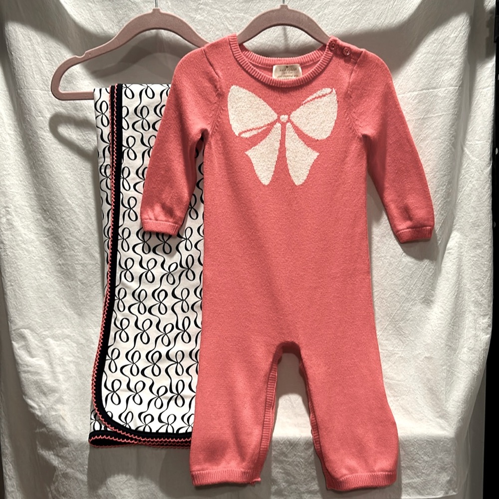 Kate Spade, 6M, knit romper and blanket